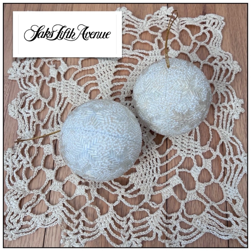 Vintage Ornaments Saks Fifth Avenue, Beaded. Set of 2, 1980’s. 3 inch.